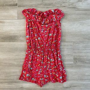 Forever 21 Red Floral Strapless Romper Cut…